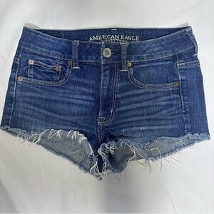 American Eagle Outfitters Dark Blue Jean Raw Hem Cut Off Shorts women’s size 4